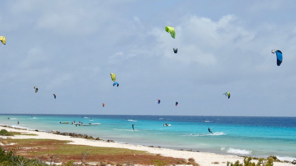 Windsurfers catching the thermals at Lac Beach, Bonaire, Caribbean. www.gypsyat60.com