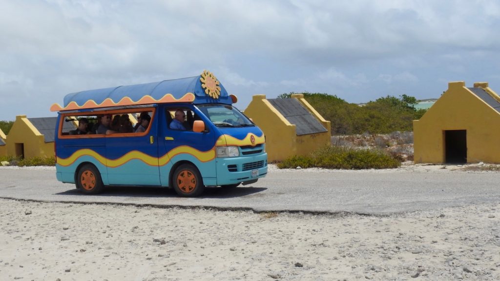 Mini Tour bus and Slave Huts, Bonaire, Caribbean. www.gypsyat60.com