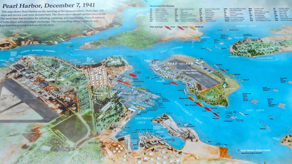 Layout map of Pearl Harbour.Enrichment learning on a one-way cruise across the Pacific Ocean. www.gypsyat60.com