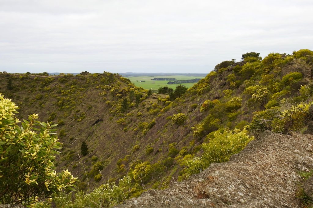 The walking track around the Crater Rim of Mount Shank near Mount Gambier and the rich farmlands beyond. www.gypsyat60.com