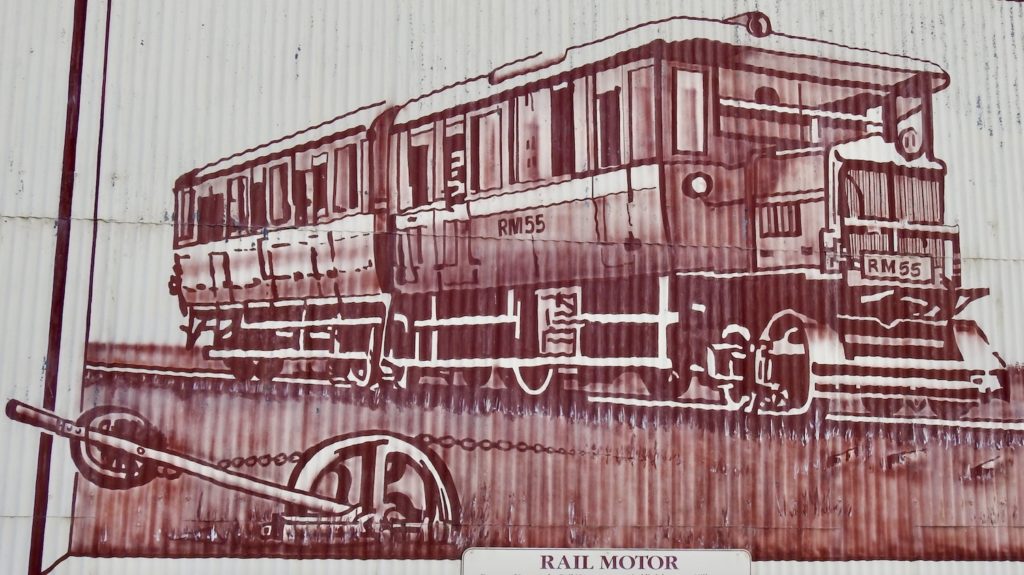 For over 50 years these rail motors were a vital link between Millmerran and Toowoomba carrying passengers, mail and general freight. Mural located on the outer wall of the Transport Depot in the town. www.gypsyat60.com