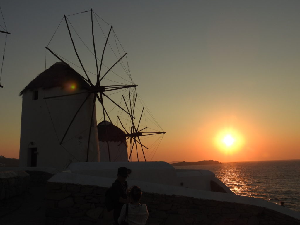 Magic Mykonos Windmills at Sunset. Mykonos also known as Island of the Wind. www.gypsyat60.com