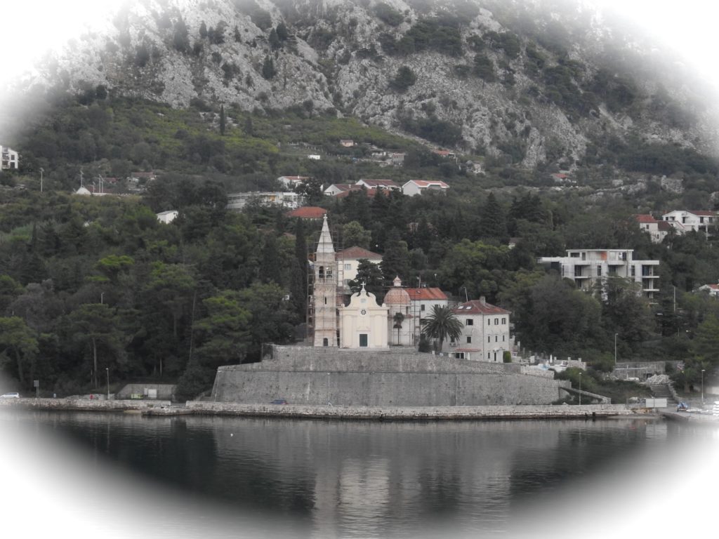 Bay of Kotor, Montenegro, Adriatic Coast - Our Lady of he Rocks Church being given a facelift. www.gypsyat60.com 
