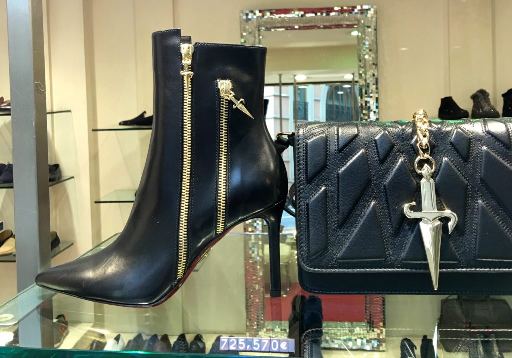 Monte Carlo shopping. Boots for sale with huge price tag. www.gypsyat60.com