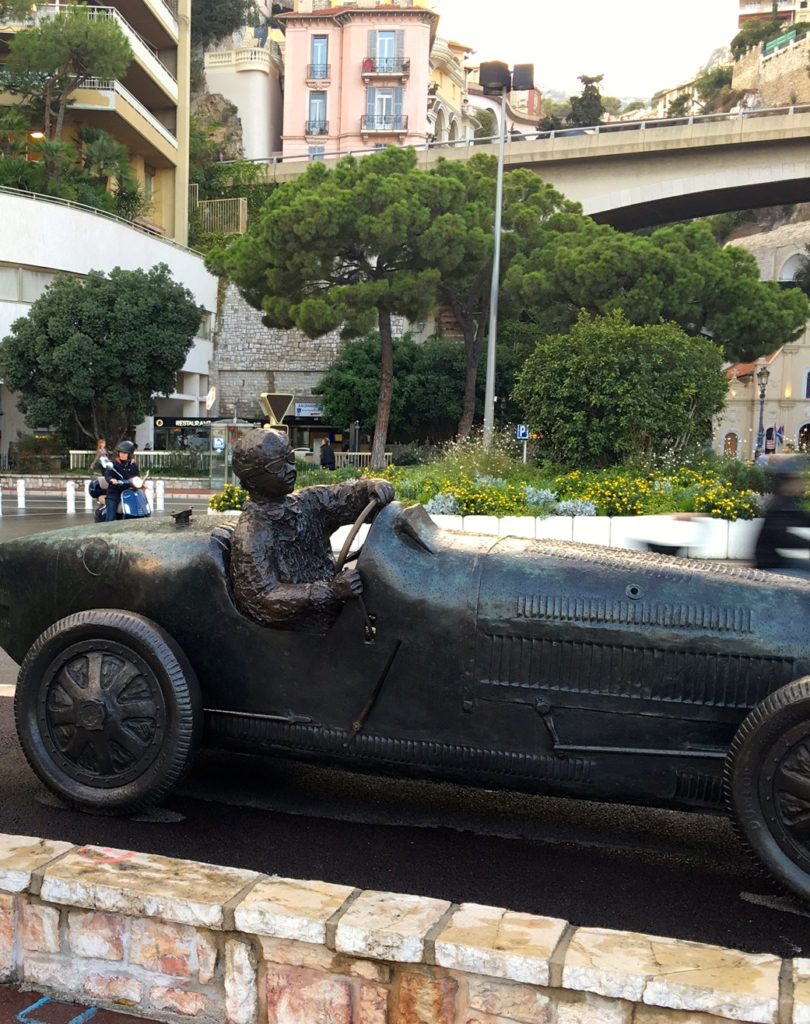 Bronze statue of early Formula 1 Racing Driver - outside Main Casino, Monte Carlo, Monaco. www.gypsyat60.com