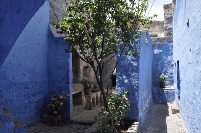 Brilliant walls of blue at Saint Catalina Monastery, Araquipa, Peru, South America. www.gypsyat60.com