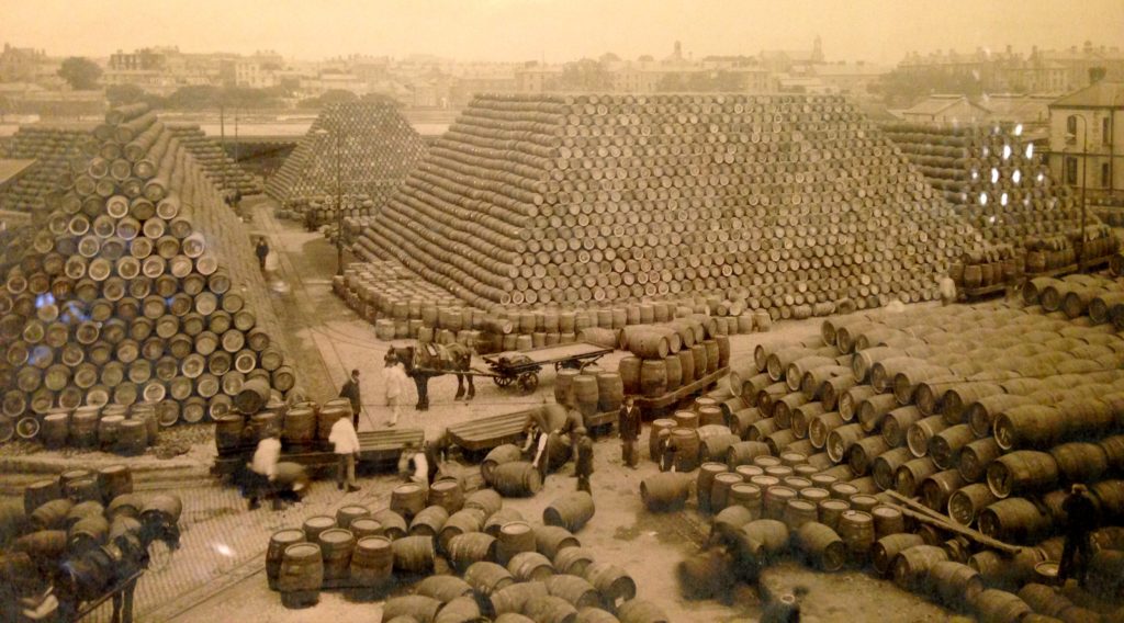 A few barrels of Guiness ready to send around the world in the late 1700s. gypsyat60.com