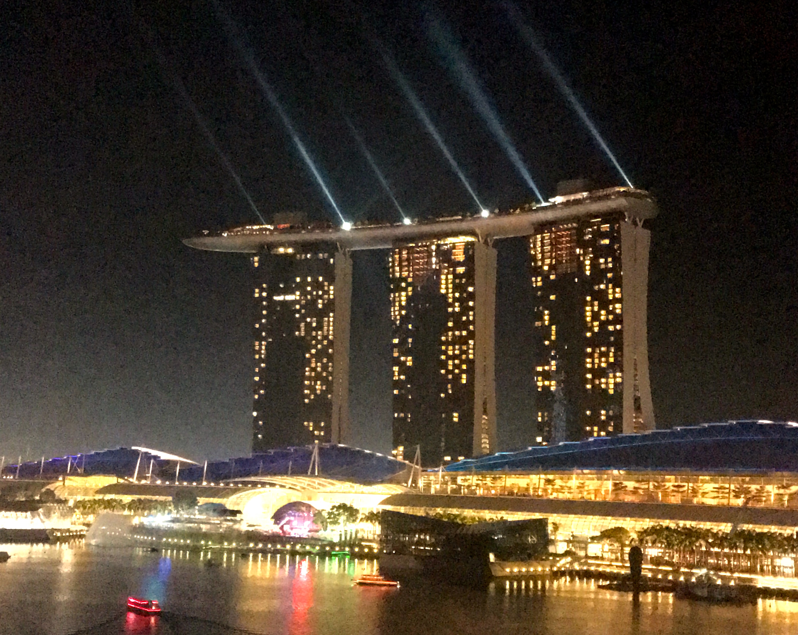 Night light show from the Boat, Marina Bay Sands, Singapore. www.gypstyat60.com