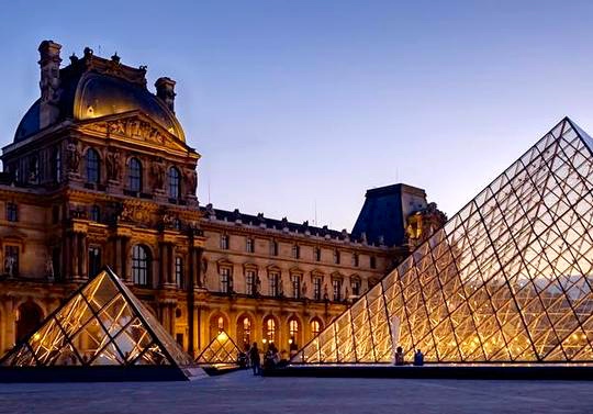The Louvre Museum, Paris, at sunset.