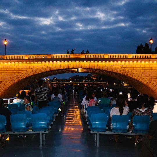 Boat cruise on the River Seine, Paris, at night.