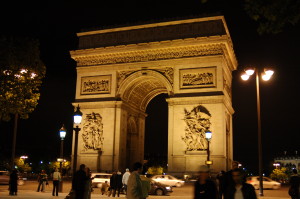 Arc de Triomphe, Paris, at night. 