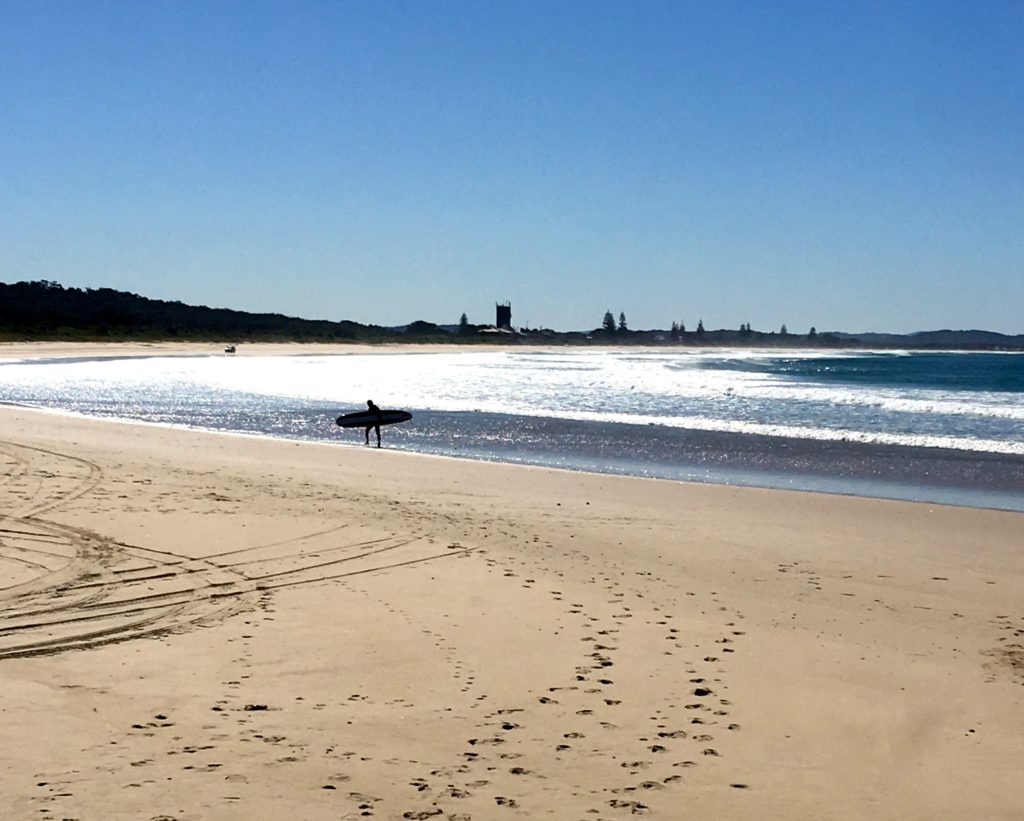 Lone surfer at Angourie Beach, New South Wales, Australia. www.gypsyat60.com