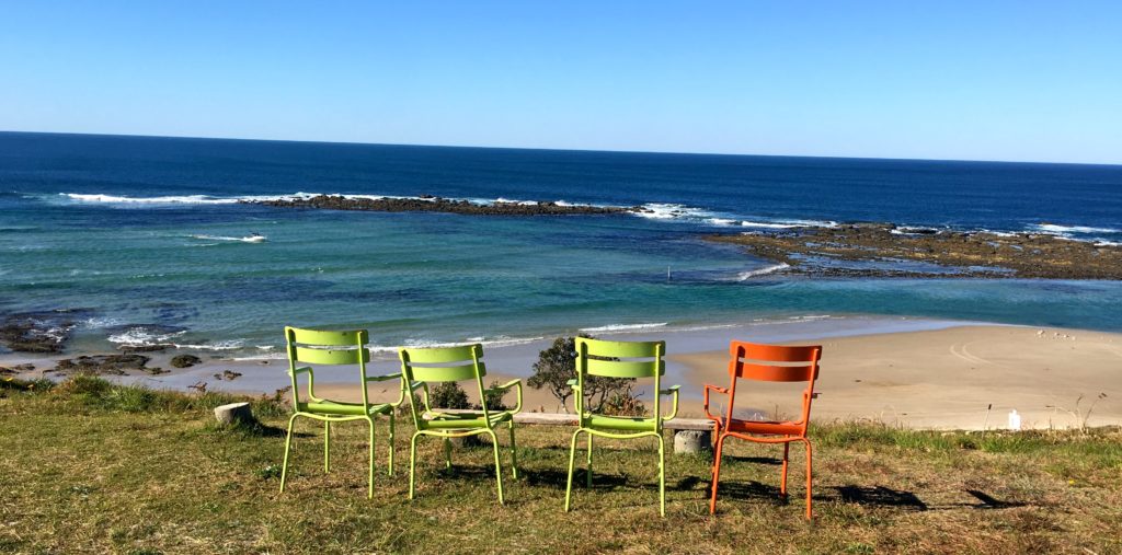 Empty chairs on cliff top ready for Happy Hour Minnie Water, New South Wales, Australia. www.gypsyt60.com