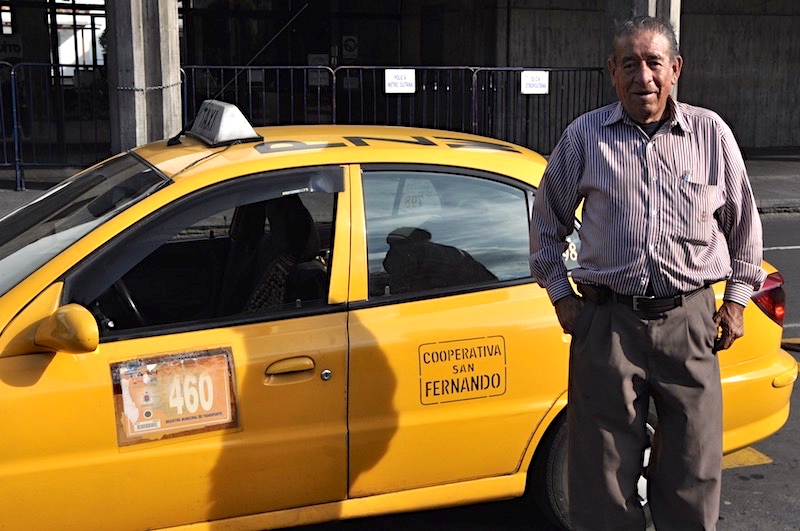Taxi driver in Quito, Ecuador.