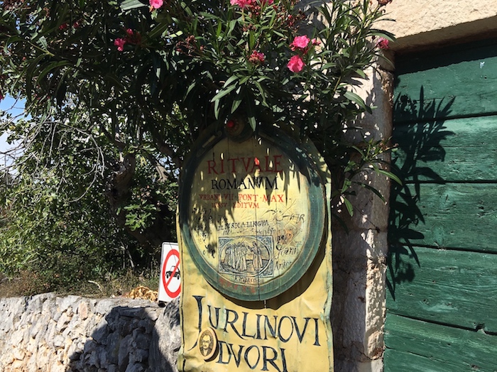 Sign welcoming visitors to Jurlinovi Dvori, Croatia. www.gypsyat60.com