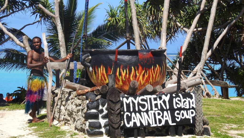 Mystery Island native with Cannibal Soup Pot