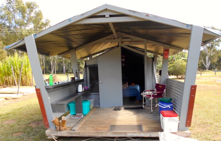 Moveable glamping tent at Cobb and Co Nine Mile Camping Grounds, Gympie, Queensland. www.gypsyat60.com