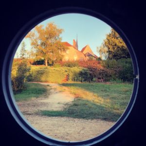 Early morning view from the Anna Maria barge porthole - moored at Cours-Les-Barres. www.gypsyat60.com
