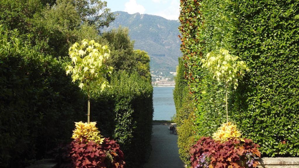 Manicured walkway from the gardens of Isola Madre (Mother Island) to Lake Maggiore, Northern Italy. www.gypsyat60.com