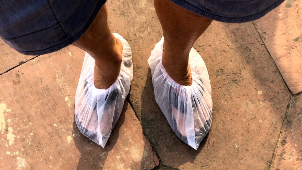 Shoe covers that need to be worn before entering the Taj Mahal. www.gypsyat60.com