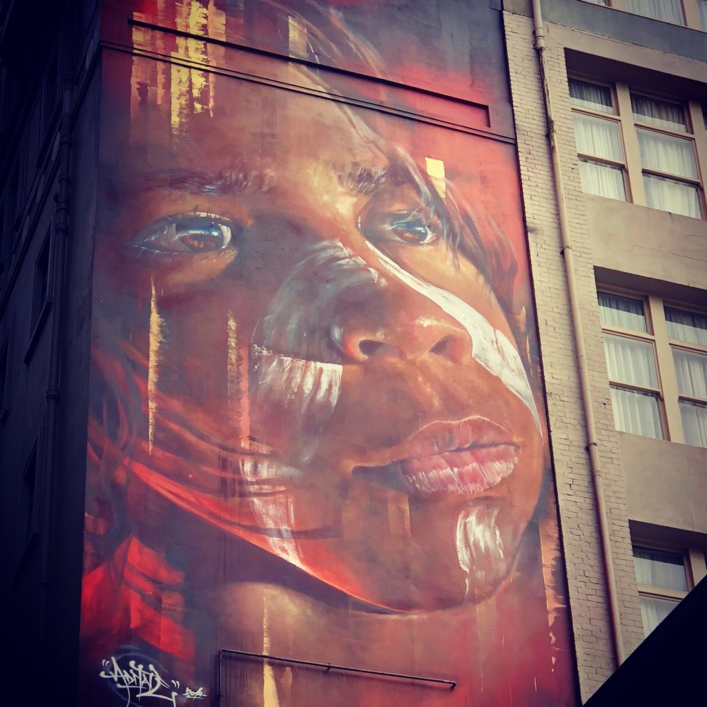 Indigenous Boy - street art, Hosier Lane, Melbourne. The mural is 23m tall and painted by Melbourne-based artist - Adnate. www.gypsyat60.com